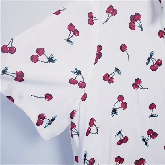 Shein White Cherry Print Short Sleeve Blouse Top - Picture 4 of 7
